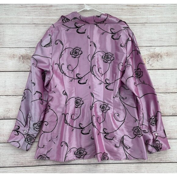 Jerry T Floral Embroidered Tie Front Kimono Top Women's XXL‎ Pink/Black NEW - Picture 2 of 11